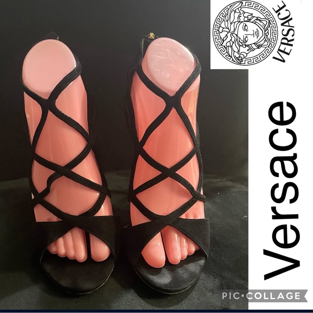 💯 auth VERSACE black strap heels